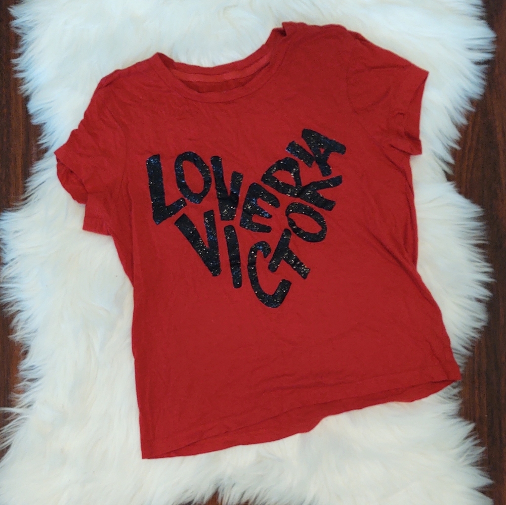 Victoria's Secret Glitter Print Red and Black T-shirt